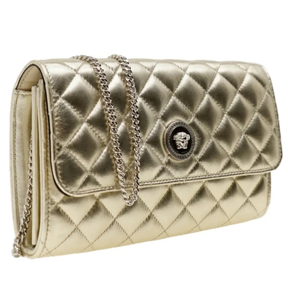 Versace Champagne Quilted Lambskin La Medusa Wallet on Chain - Picture 3 of 6